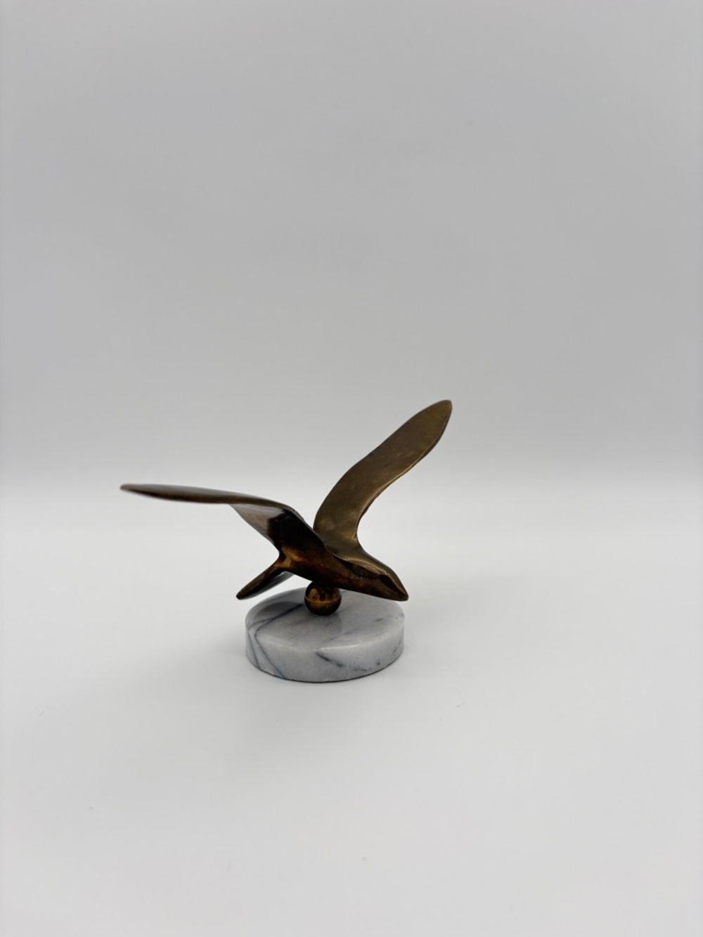 Vintage Brass Seagull in Flight on Marble Base